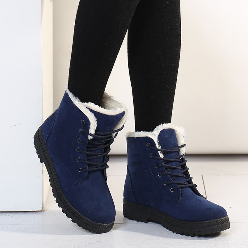 Round Toe Lace Up Thermal Plush Lining Snow Boots