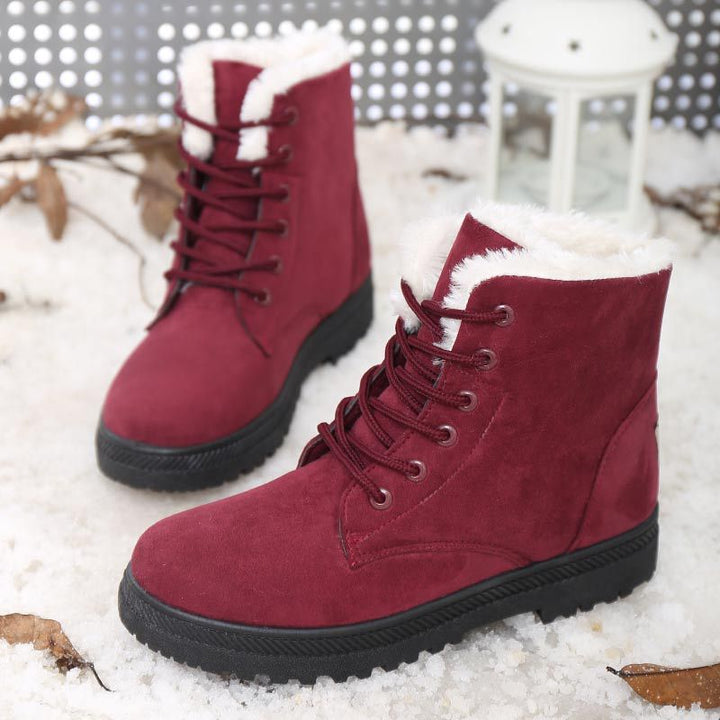 Round Toe Lace Up Thermal Plush Lining Snow Boots