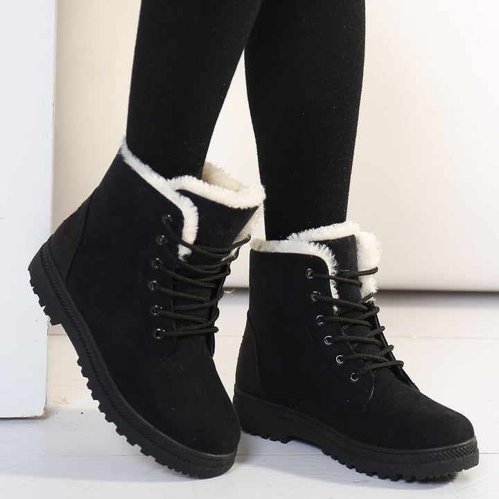 Round Toe Lace Up Thermal Plush Lining Snow Boots