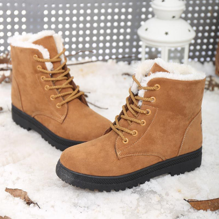 Round Toe Lace Up Thermal Plush Lining Snow Boots