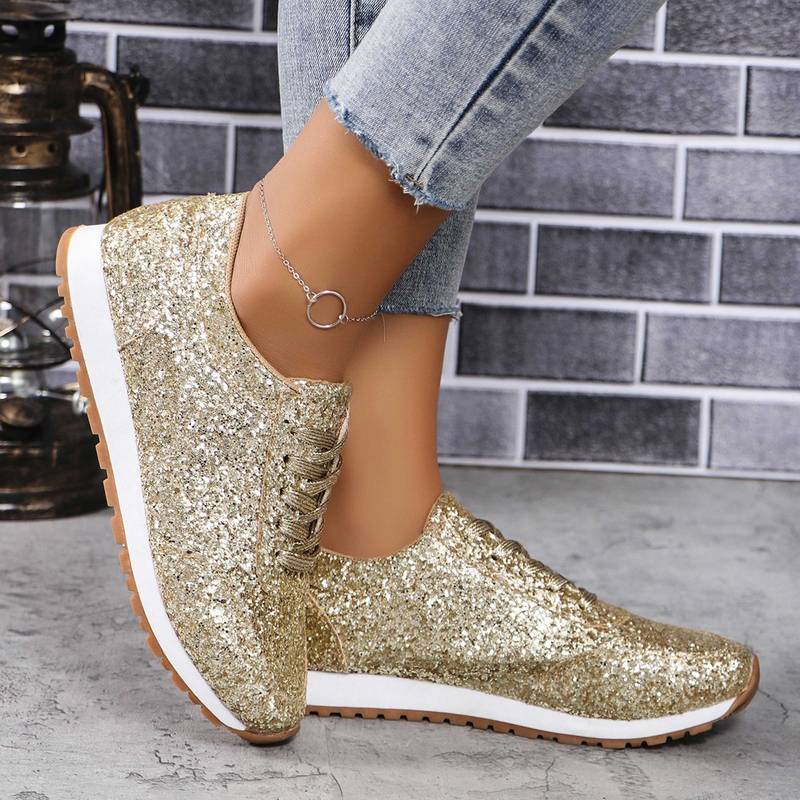 Shine Lace-up Platform Glitter Sneakers