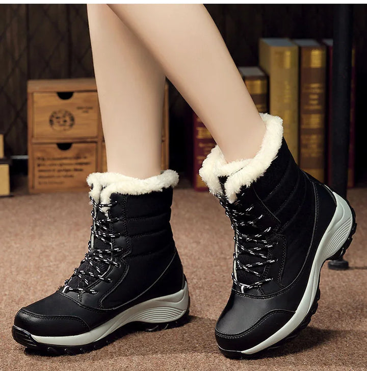 Women's Ankle Fur Lined Lace Up Snow Boots