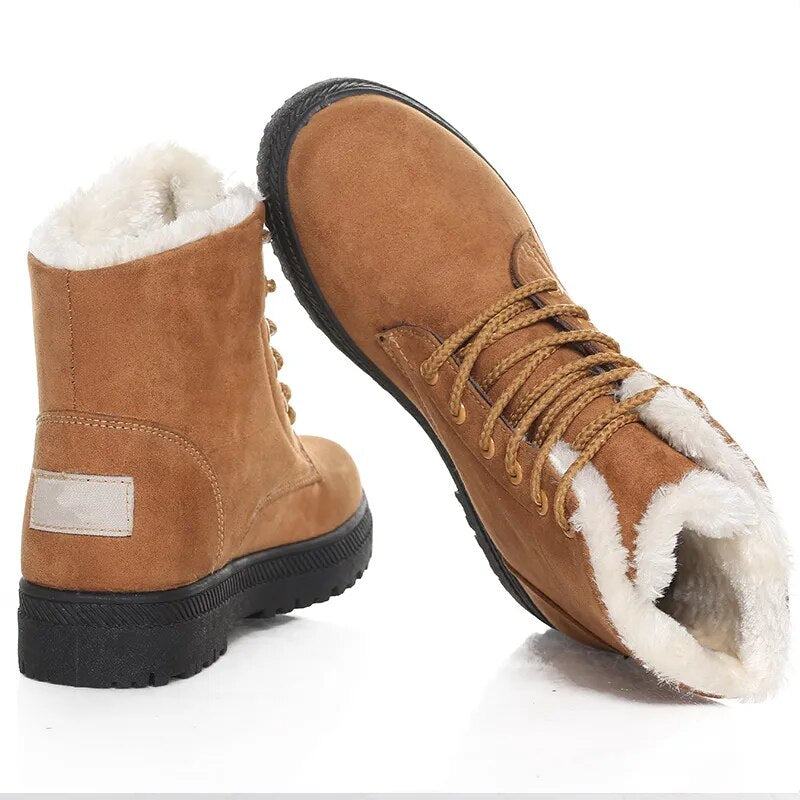 Round Toe Lace Up Thermal Plush Lining Snow Boots