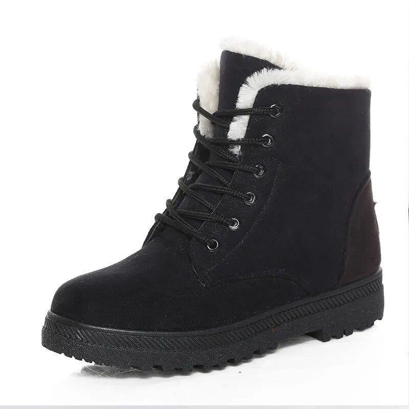 Round Toe Lace Up Thermal Plush Lining Snow Boots