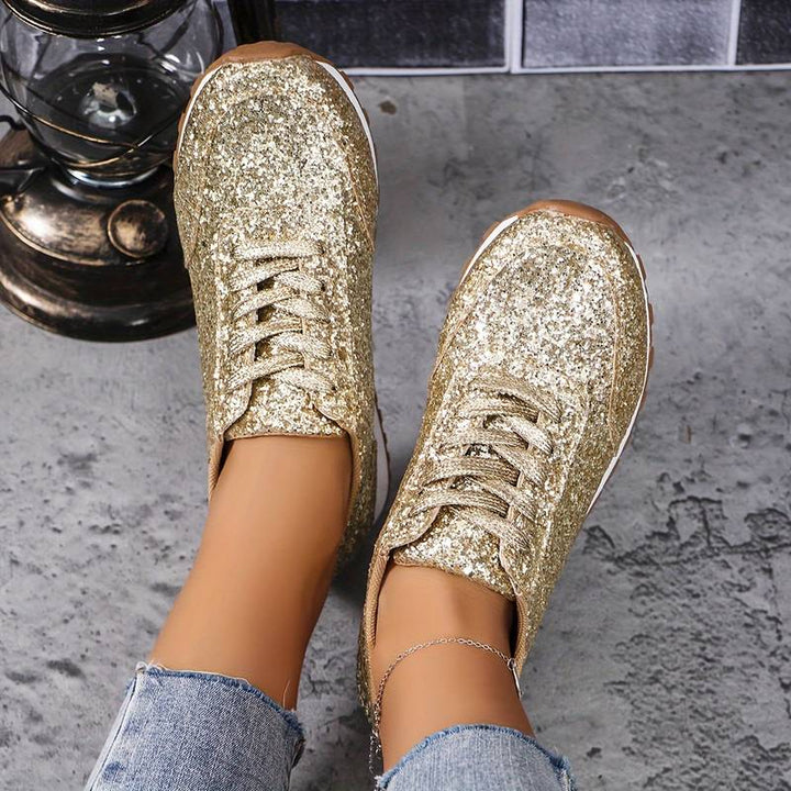 Shine Lace-up Platform Glitter Sneakers