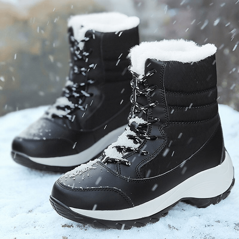 Women's Ankle Fur Lined Lace Up Snow Boots - fayybek