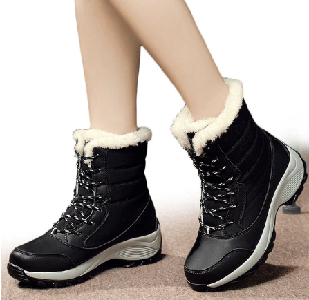 Women's Ankle Fur Lined Lace Up Snow Boots - fayybek