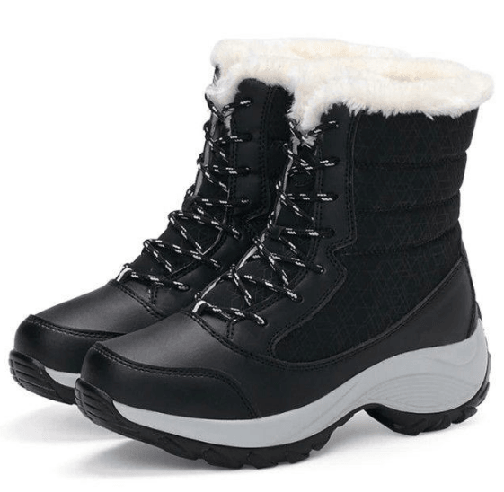 Women's Ankle Fur Lined Lace Up Snow Boots - fayybek